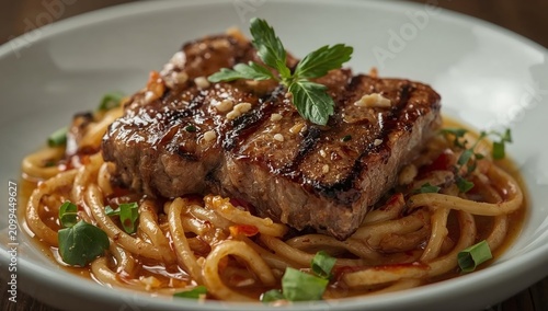 Juicy Grilled Steak Served With Vegetables on a Plate at a Dining Table