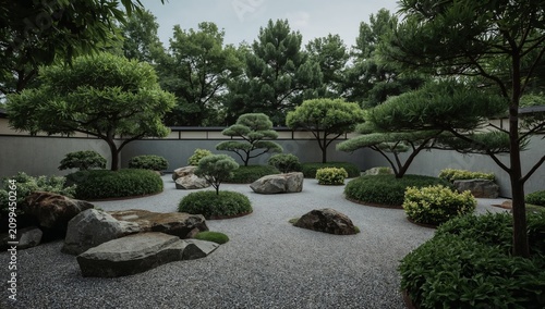 Japanese Garden With Rocks and Trees in a Quiet Setting During the Day
