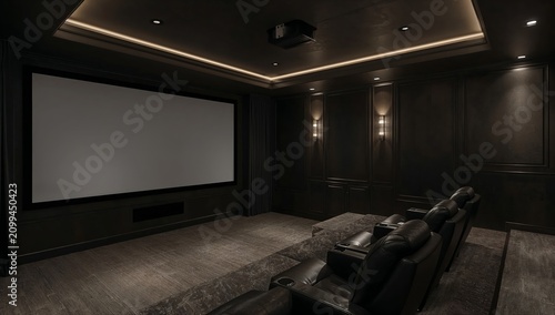 Home Theater Features a Large Screen and Comfortable Seating for Movie Watchi...