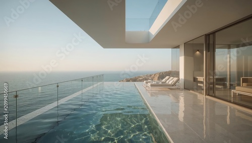 Luxury Villa With Pool Overlooking Ocean at Sunset
