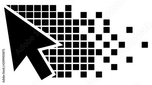 Photos Computer mouse cursor pointer dissolving into digital pixels with technology dis