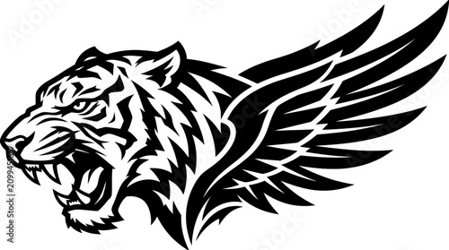 Fotografie Black and white tiger head.