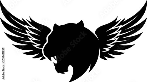 Obraz na plátně Black winged panther head logo.