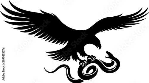 Quadro su tela Eagle Fighting Snake Silhouette.