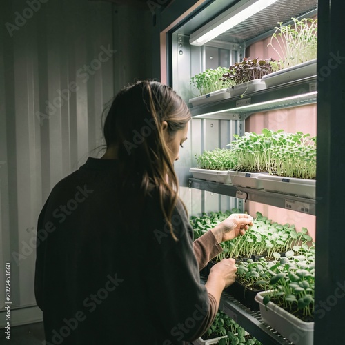 Indoor Hydroponic Gardening With Young Woman.