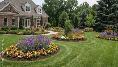Garden Layout With Flower Beds and Gravel Pathways in a Backyard Setting
