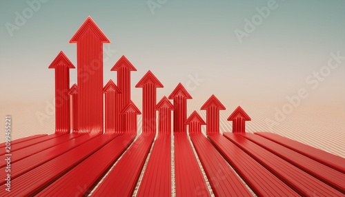 red growth arrows pointing up cost of living and inflation concept 3d rendering