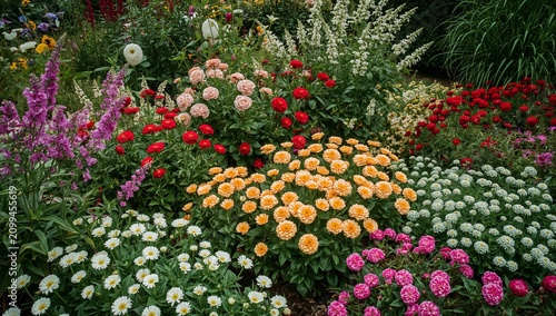 Bright Flowers Bloom in a Vibrant Garden During the Spring Season