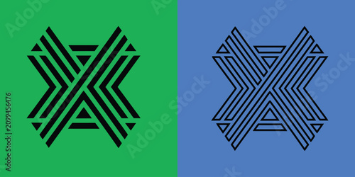 Canvastavla Geometric x shape composed of parallel lines in solid black and outline styles o