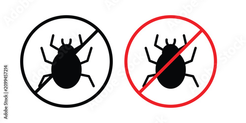 No Mite sign black and white pictogram set