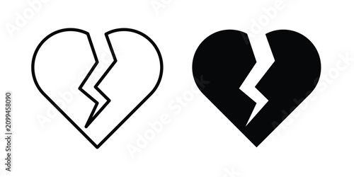Fotografie Broken heart icon black and white pictogram set