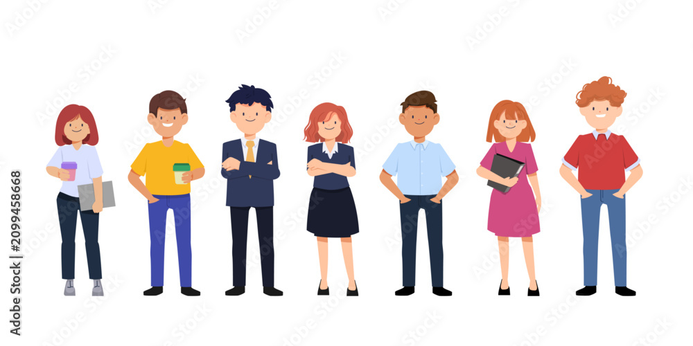 Obraz premium Business people teamwork office character. Colleague working together concept. Flat cartoon character design.
