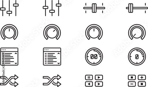 Photos Audio mixer control interface icons featuring faders knobs sliders and playback controllers