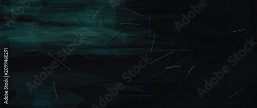 Canvas Print Dark abstract background with fragmented geometric shapes in teal and green, overlay of faint stars and thin lines, futuristic digital space art