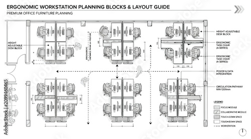 Tableau sur toile Ergonomic workstation planning blocks and layout guide for office furniture arra