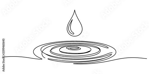 Bild auf Leinwand Continuous one line drawing of a water drop falling into a liquid ripple circle