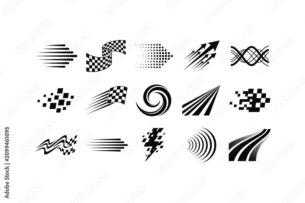 Fototapeta premium Speed motion racing elements collection with checkered flag and dynamic arrow symbols