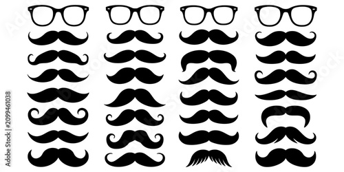 Foto Set of black mustache icons and glasses accessories for hipster fashion and part