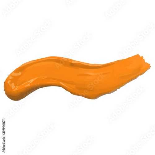 Orange paint brush stroke, vector realistic curve oil acrylic paint stripe, textured artistic creative 3d design element