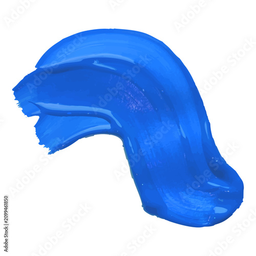 Blue paint brush stroke, vector realistic curve oil acrylic paint stripe, textured dye artistic smear 3d design element