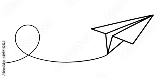 Fotografie Continuous single line drawing of a paper airplane flying with a loop trail Vect