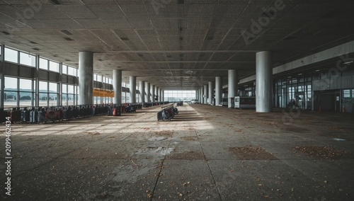 Empty Airport Terminal With Few Bags on the Floor and Lots of Space During Da...