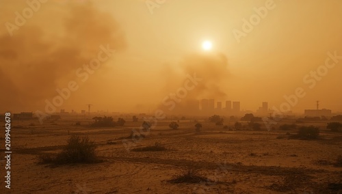 Dust Clouds Cover the City Skyline During a Hazy Afternoon in an Urban Area