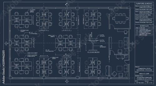 Photos Detailed office furniture layout plan with furniture schedule and technical spec