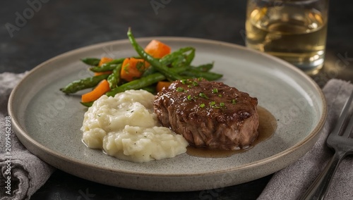 Delicious Meatloaf Served With Mashed Potatoes and Gravy on a White Plate