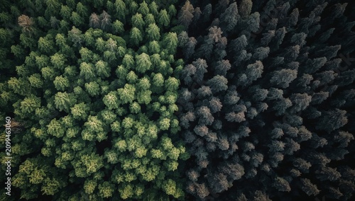 View of Two Types of Trees Showing Different Shades and Patterns From Above i...