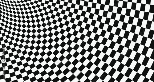 фотографія Warped checkerboard pattern with converging lines a black and white geometric de