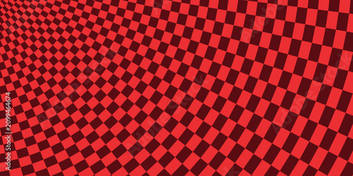 Fotografía Red and black checkered pattern with a warped perspective creating a dynamic vis