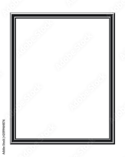 Black rectangular frame with silver edging stands against a white background offering a clean presentation border edge molding picture