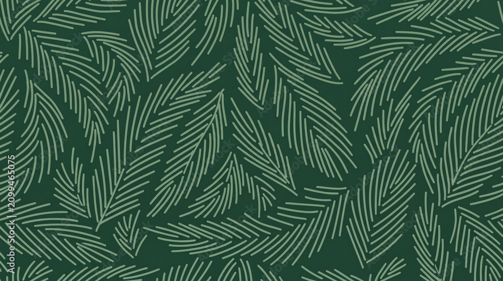 Fototapeta premium A seamless vector background featuring hand-drawn stylized pine tree or fir branches in a minimal, modern line art style, perfect for seasonal designs.