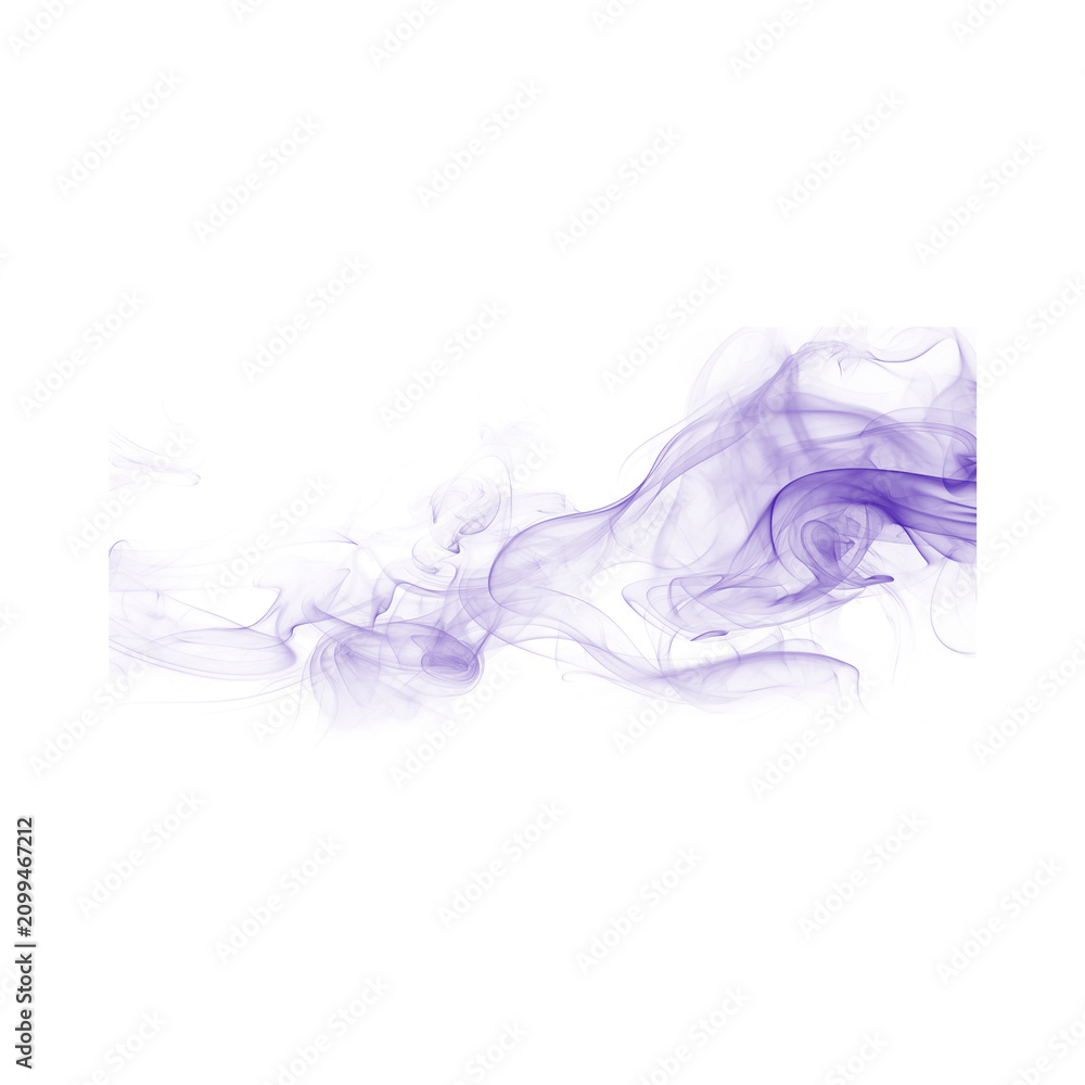 Obraz premium Purple smoke cloud isolated on white. Abstract violet ink flow for creative design projects.