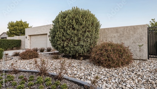 Home Entrance With Stones and Plants in a Garden Setting With Clear Sky Durin...