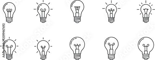 Light bulb icons collection, idea symbols, creativity illustration, innovation artwork, minimalist line art for design and inspiration