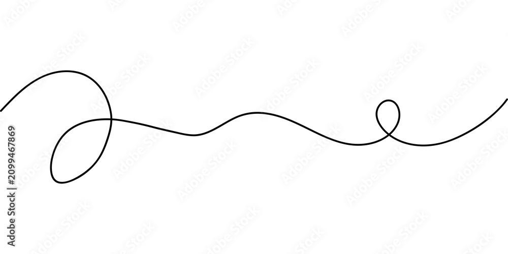 Obraz premium Continuous black ink line drawing with loops and curves on a simple horizontal path