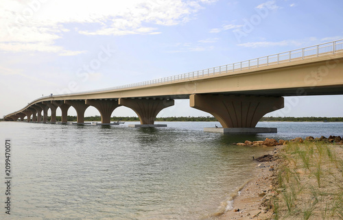 The newly opened $100 million Big Carlos Pass Bridge with a 60-foot vertical clearance for boats.   The bridge connects Fort Myers Beach to Bonita Springs, Florida, USA.