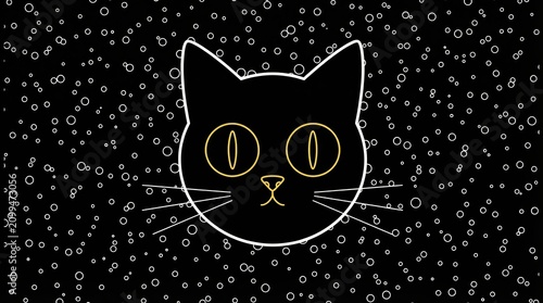 Cat head outline with golden eyes and circles graphic resources