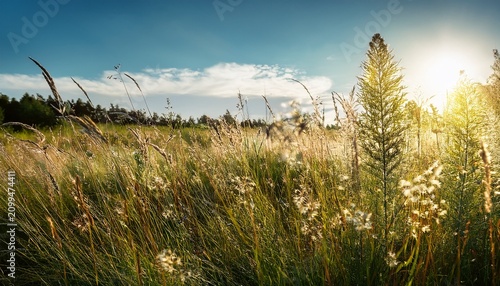 overgrown field of tall grass and weeds on a sunny day outdoors