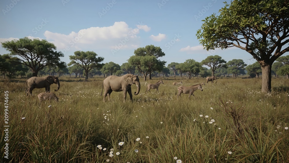 Obraz premium Zebras Stand Together in a Grassy Area During Daytime Under Clear Skies in a Natural Setting