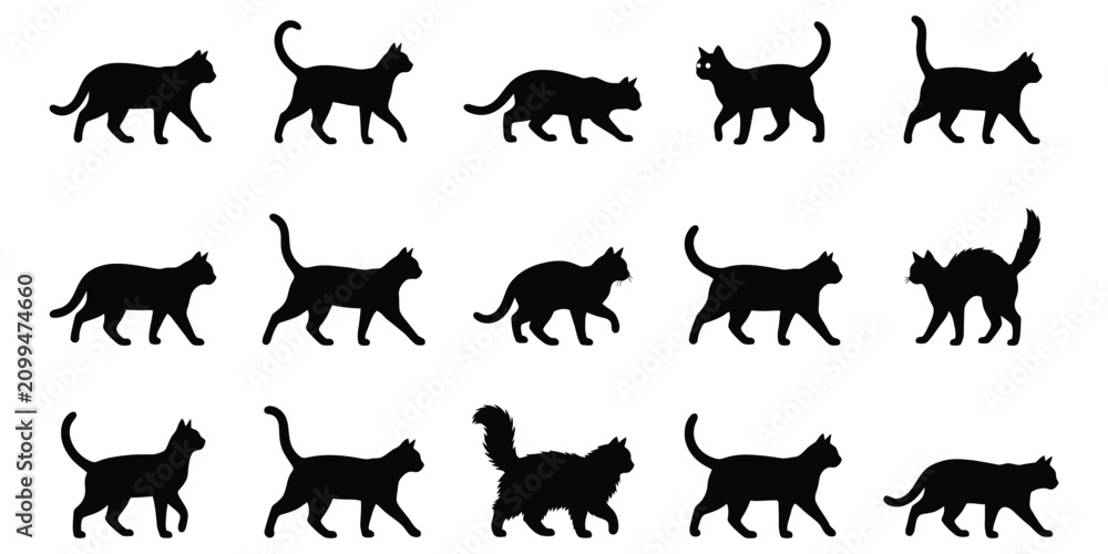 Fototapeta premium Spooky halloween black cat silhouettes perfect for fall decorations parties and creepy designs