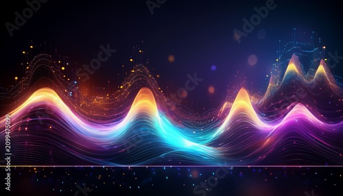 ethereal audio waveform pulses with glowing dots against a deep