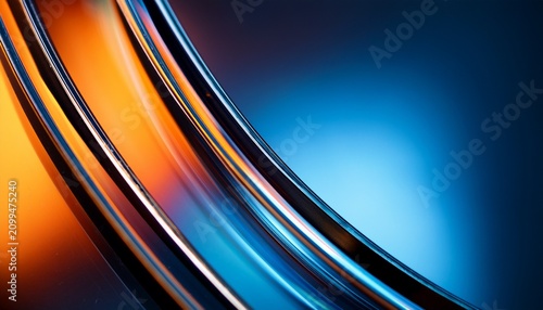 abstract macro close up of curved glass edges with soft blue and warm orange light reflections abstract geometric