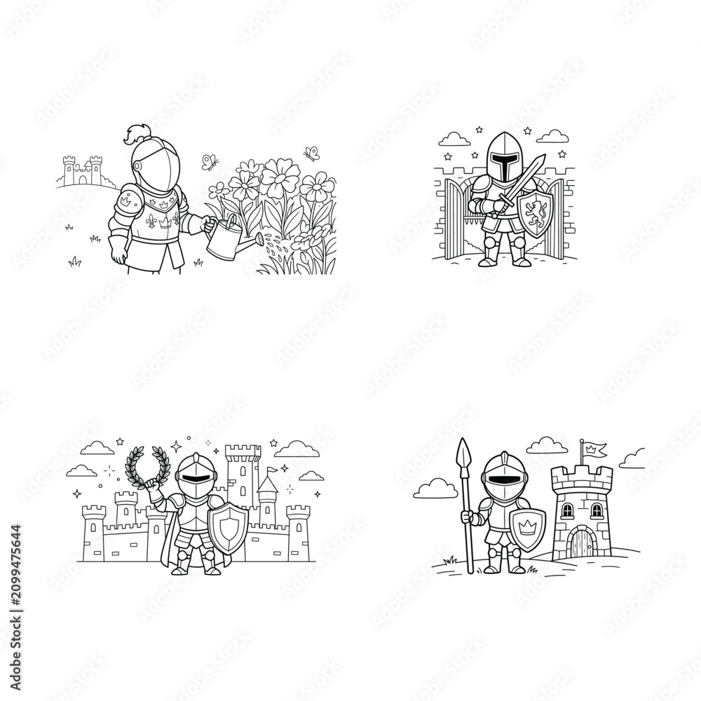 Obraz premium Charming Medieval Knights Coloring Pages for Kids