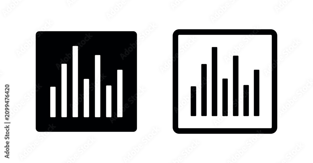 Obraz premium Two icon sets: solid and outline, representing audio level bars.