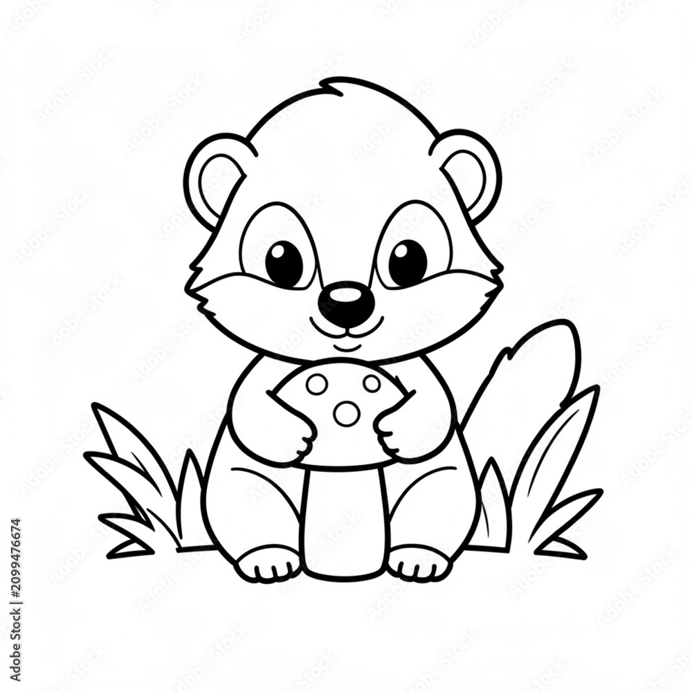 Fototapeta premium Little Badger with a Mushroom