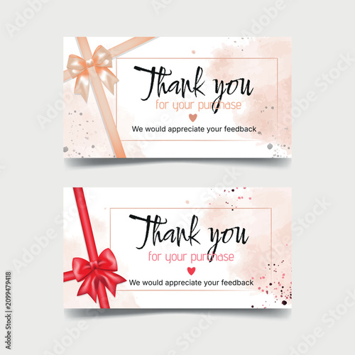 Elegant Thank You Card Templates for Small Business with Satin Ribbon and Bow