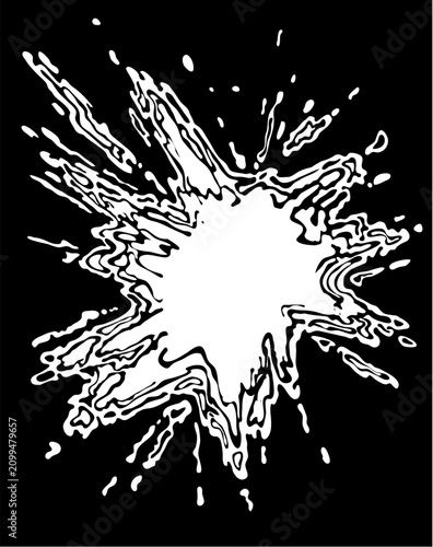 Black and white flame explosion isolated on black background. Vector illustration